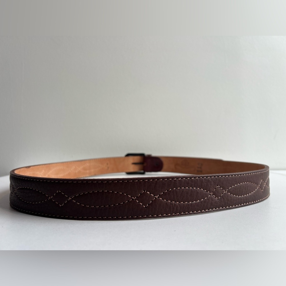 Brown Buffalo Leather Belt Cuero de Búfalo Brass Buckle Size 110 /47.5” x 1-3/8”